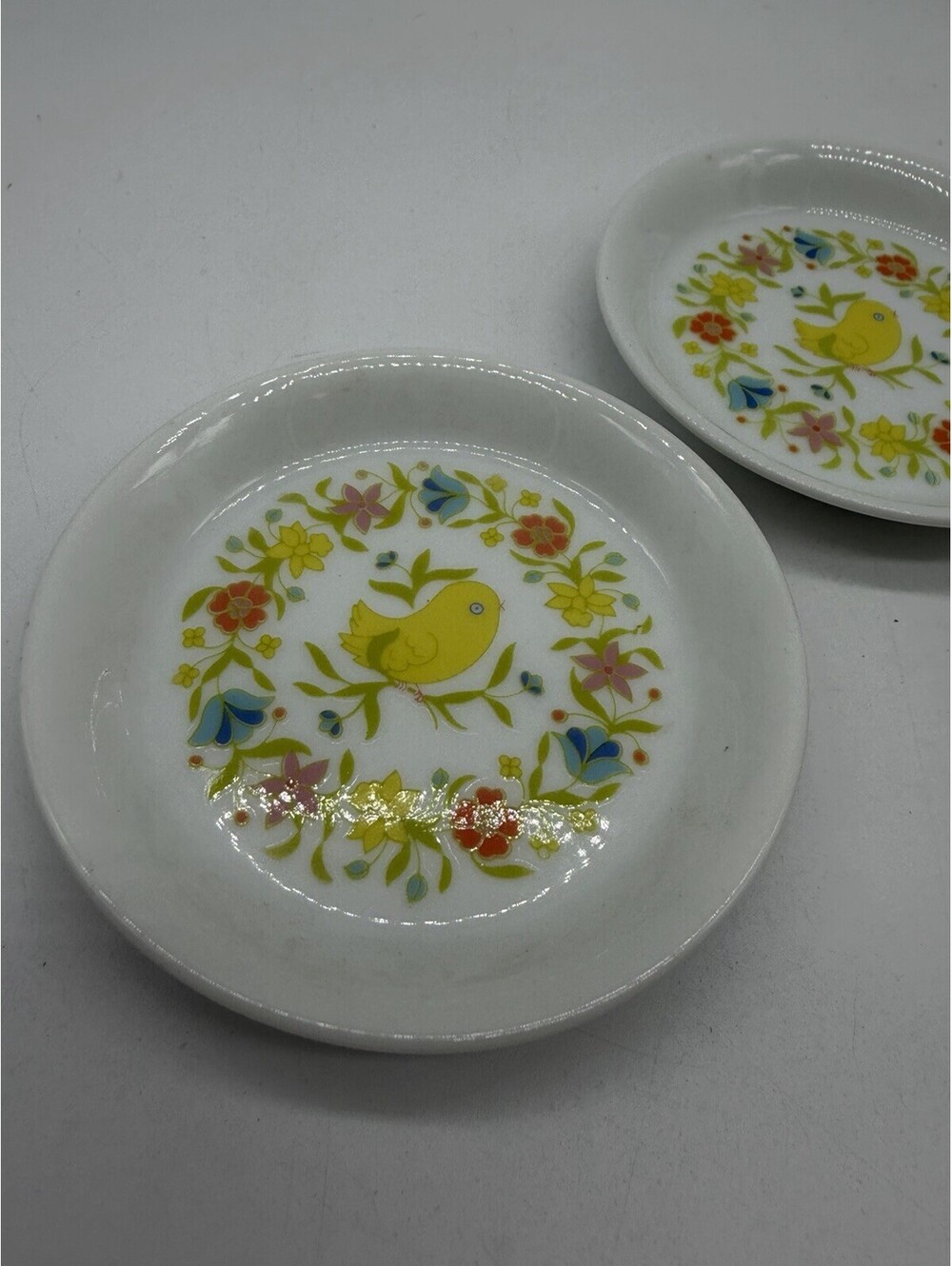 Vintage Bird Design Japan Small Porcelain Trinket Dish /Tea Bag Set Of 3 Chick